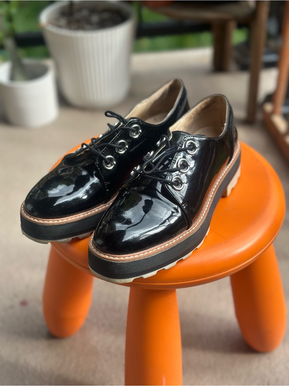 Preppy vinyl platform Lace-Up Derbies Oxford